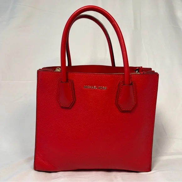 Michael Kors Bright Red Leather Tote HangBag Purse - Picture 1 of 8